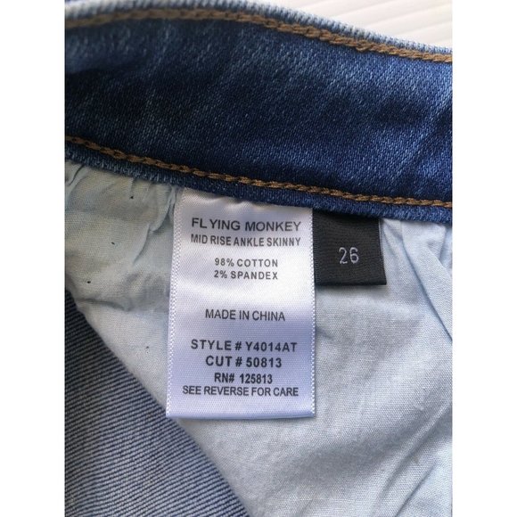 Flying Monkey Women's Blue Denim Distressed Mid-Rise Cuffed Ankle Skinny Jeans - Picture 5 of 12